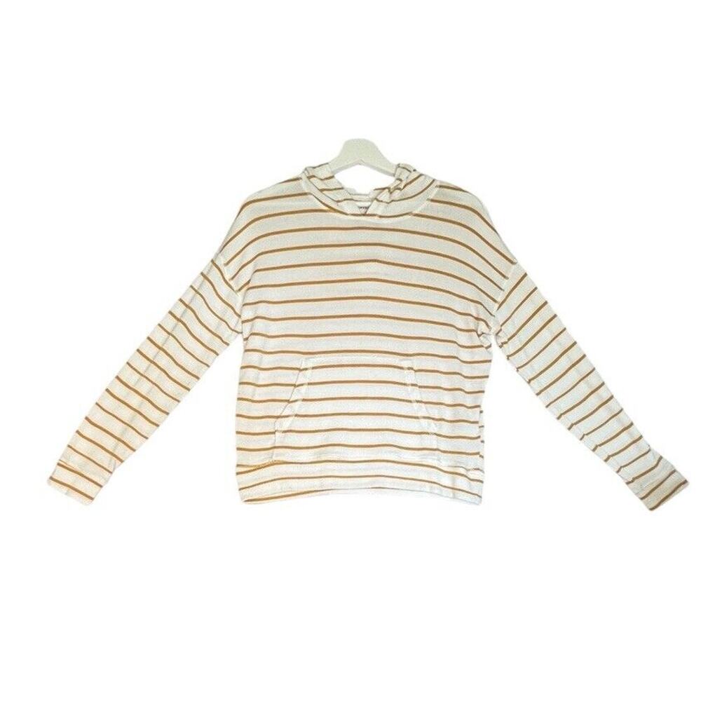 AMERICAN EAGLE Women's SOFT & SEXY PLUSH White Yellow Crop Hooded Shirt Sz. XS